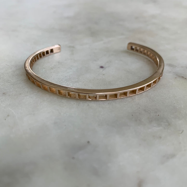 Handmade Bronze Single Row Grid Cuff Bracelet