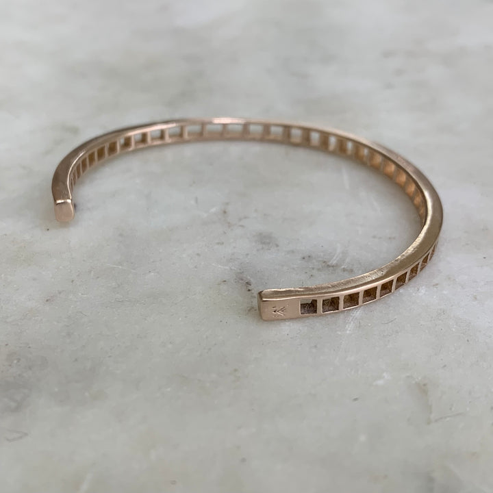 Handmade Bronze Single Row Grid Cuff Bracelet