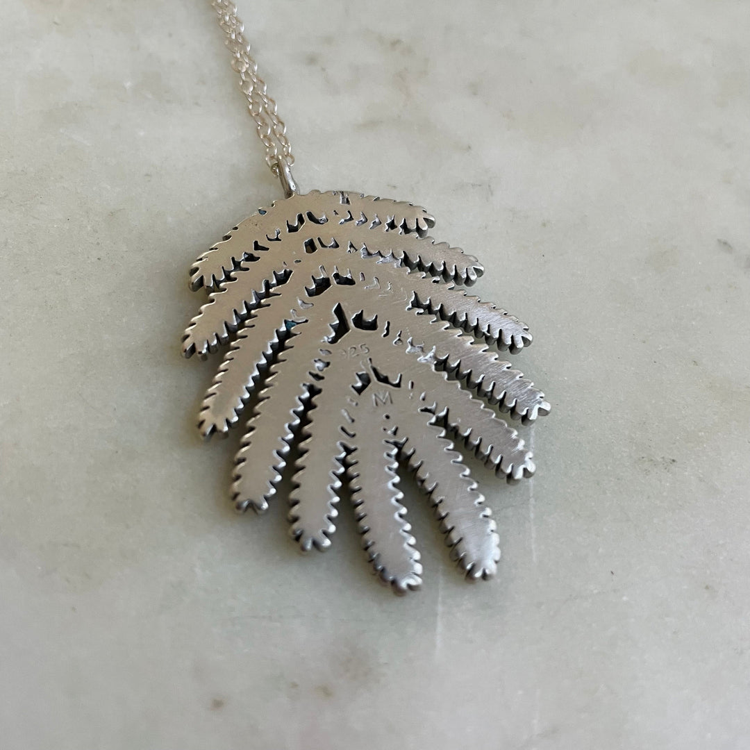 Back of Handmade Silver Large Mimosa Leaf Pendant Necklace