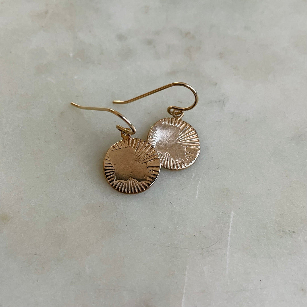 Handmade Bronze Louisiana Burst Earrings on Gold-Filled Ear Wires