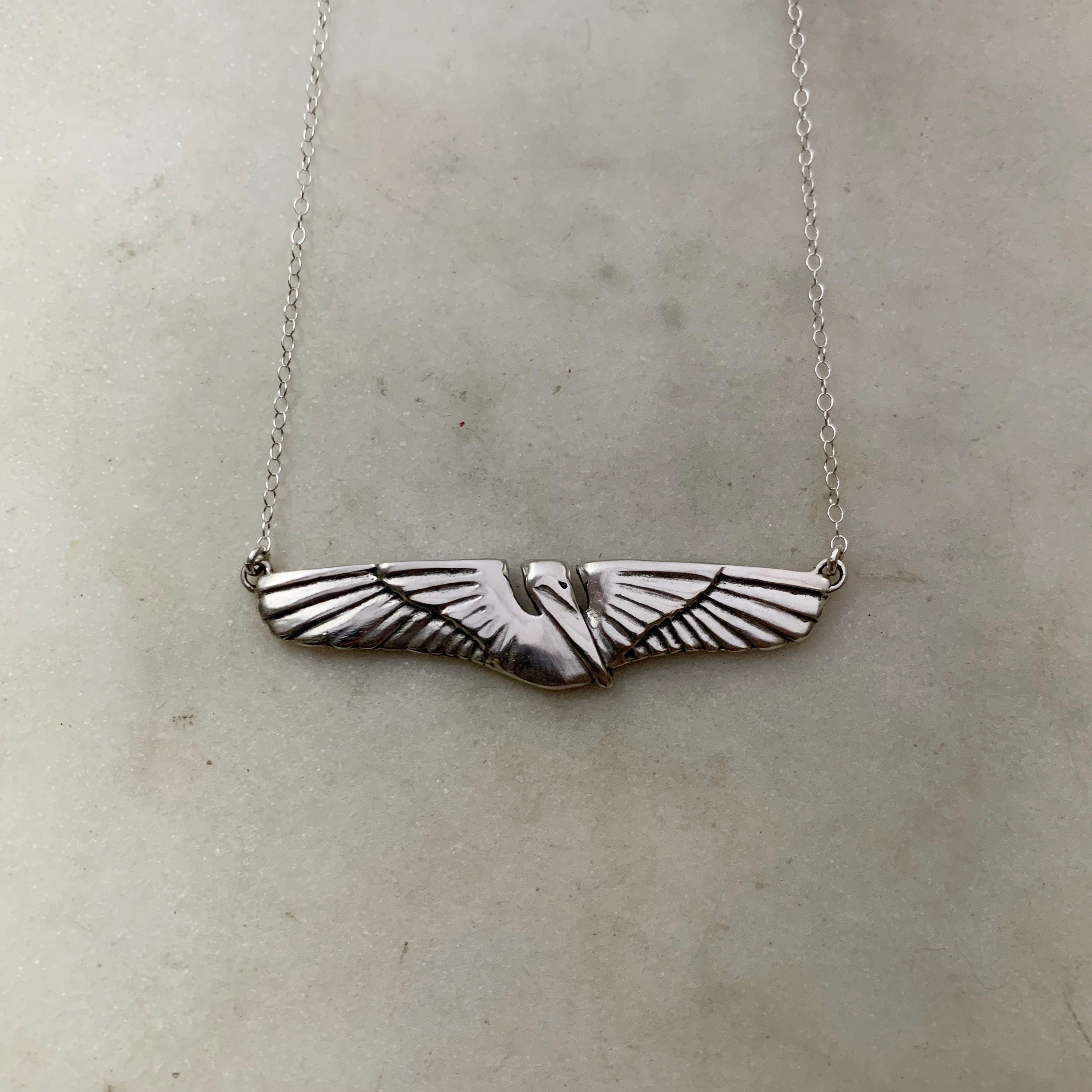 Sterling Silver Large Flying Pelican on a Sterling Silver newest Chain