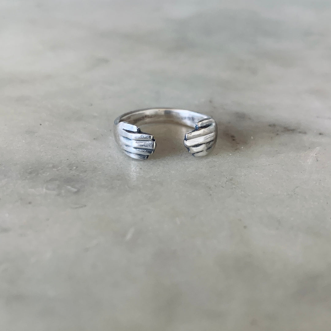 Sterling Silver or Gold Hand Hugging Ring, Embrace Ring, Adjustable Ri –  HarperCrown
