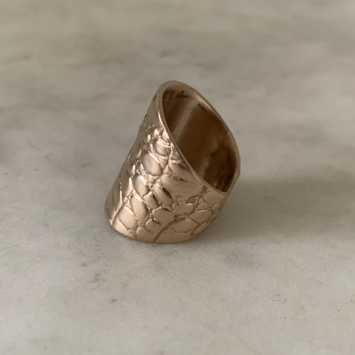 Side View of Handmade Bronze Alligator Skin Ring