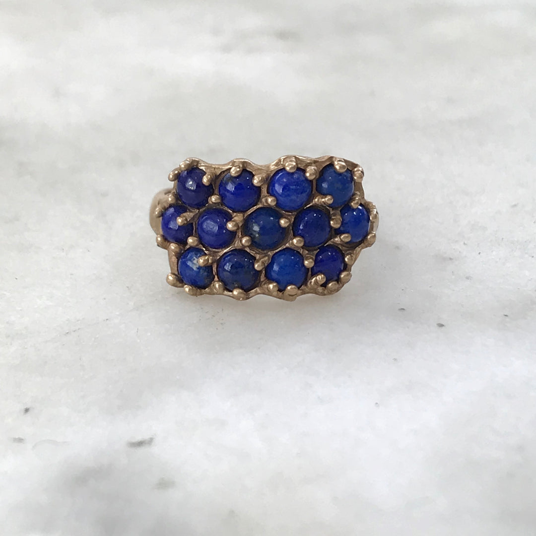 Handmade Bronze Lapis Ring set with 13 dark blue lapis stones