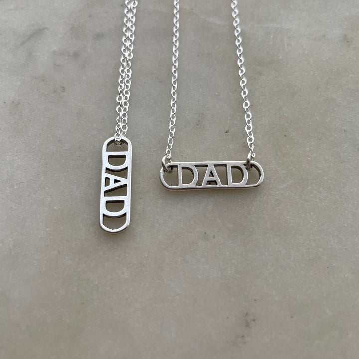 MIMOSA Handcrafted Dad Pendant And Bar Necklace In Sterling Silver