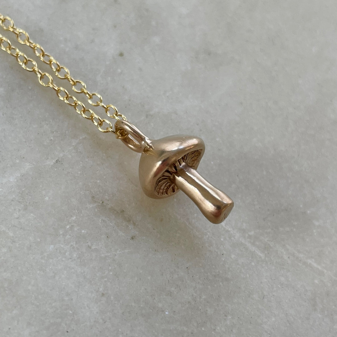 MIMOSA Handcrafted Bronze Mushroom Necklace On A Gold-Filled Chain