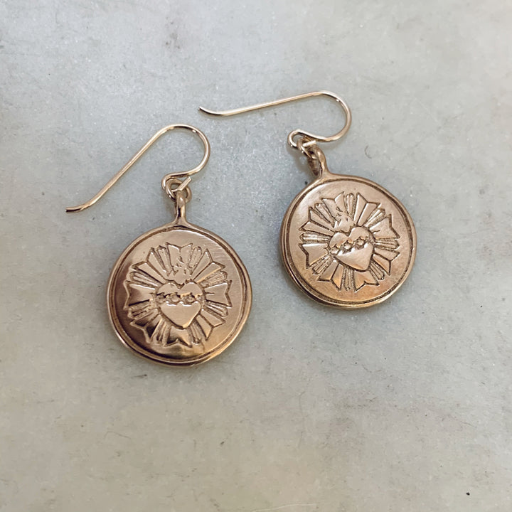 Bronze Sacred Heart Earrings - MIMOSA Handcrafted