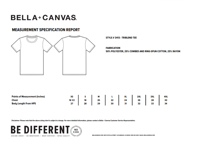 MIMOSA T-Shirt Sizing Chart