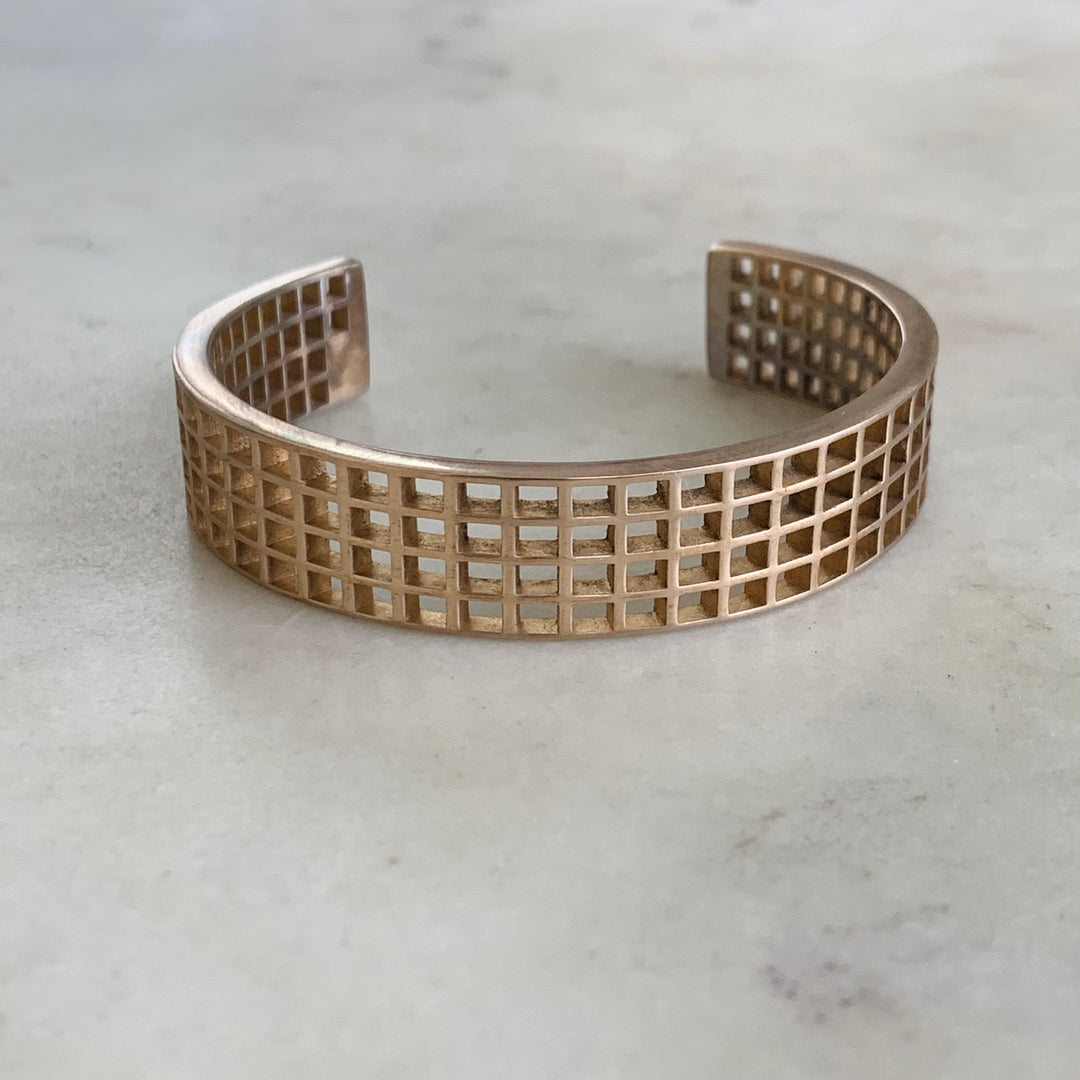 Handmade Bronze Grid Cuff Bracelet