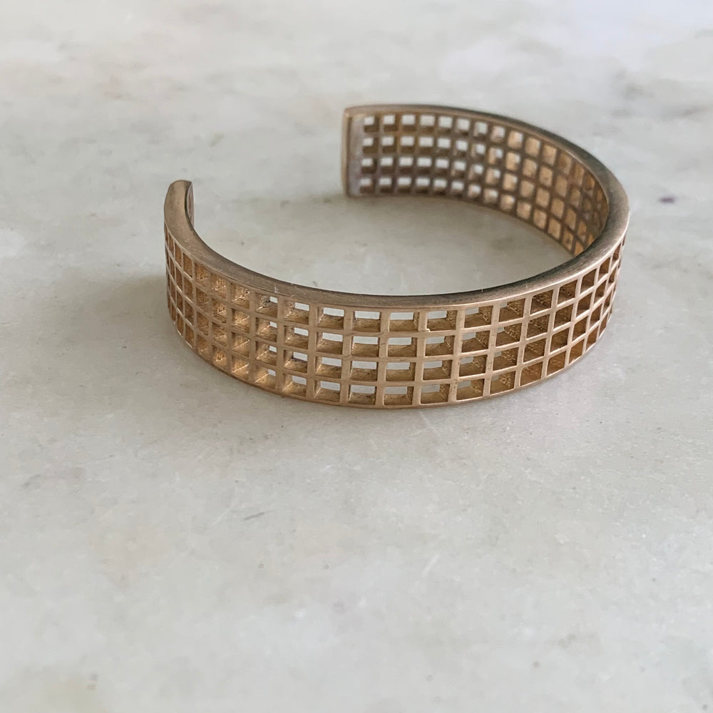 Handmade Bronze Grid Cuff Bracelet