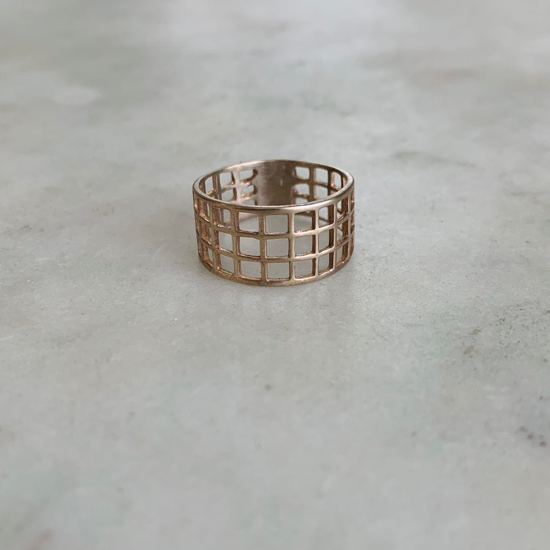 Handmade Bronze Mulit-Row Grid Ring