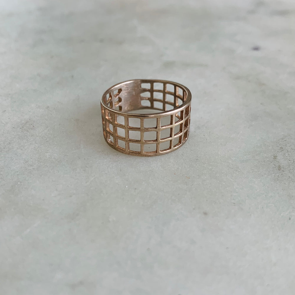 Handmade Bronze Mulit-Row Grid Ring