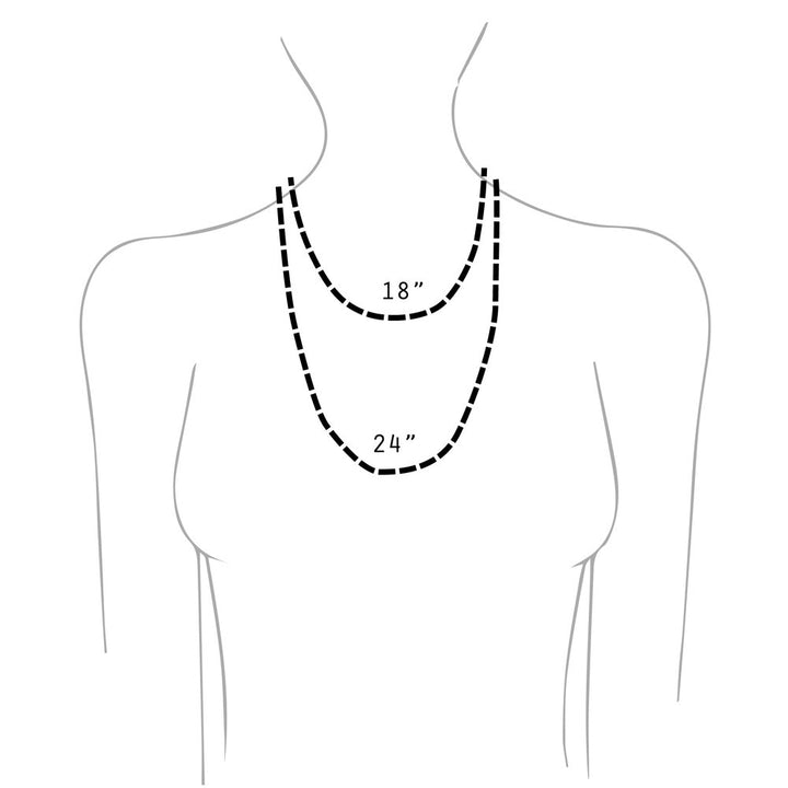 Graphic Of Woman Wearing 18 Inch And 24 Inch Chains To Show The Different Lengths 

