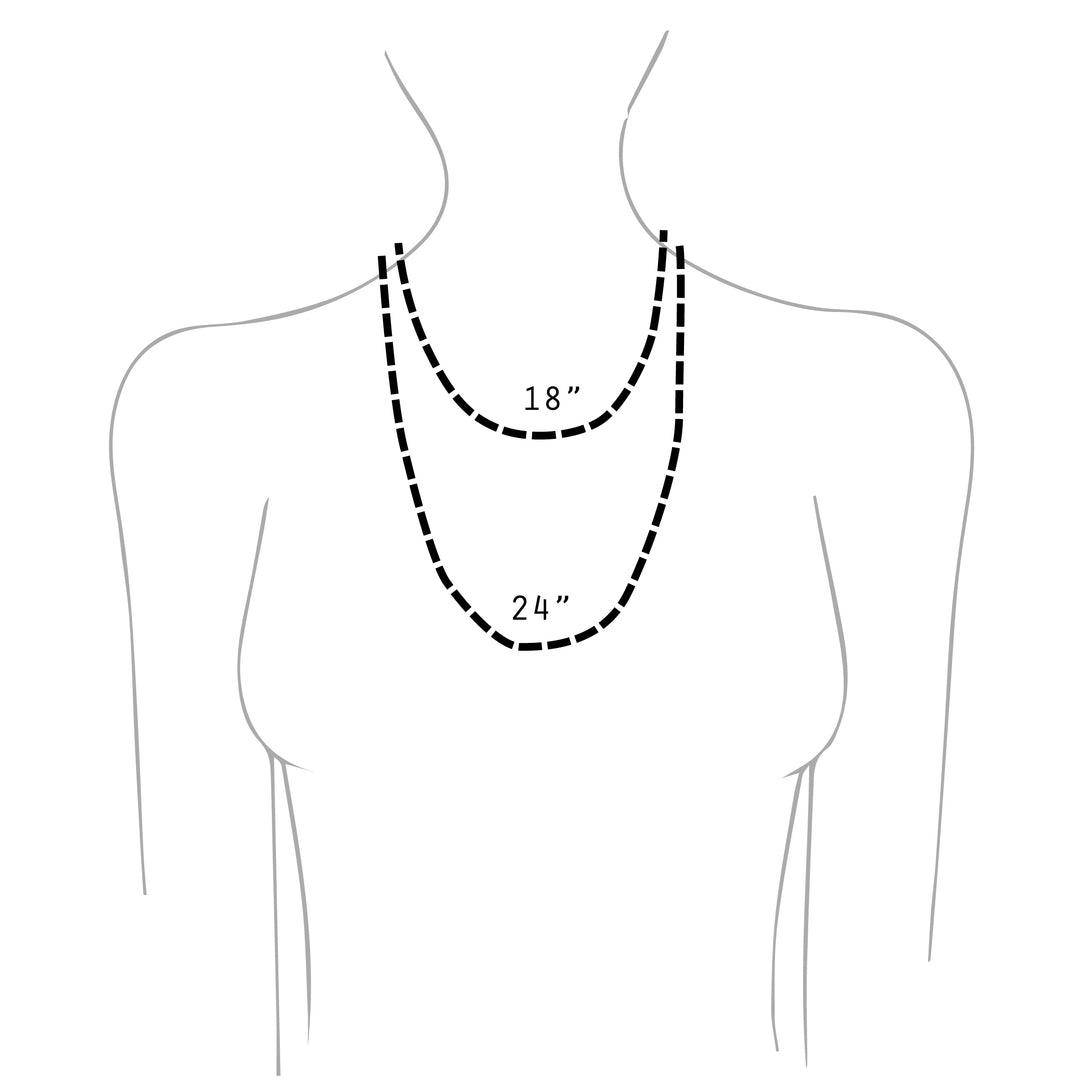 Graphic Of Woman Wearing 2 Necklaces To Show Difference Between 18 Inch And 24 Inch Chains